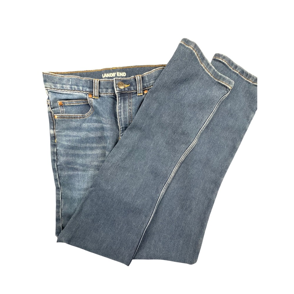 Lands' End Kids 16 S Blue Denim Jeans Adjustable Waist School Recess Outdoors